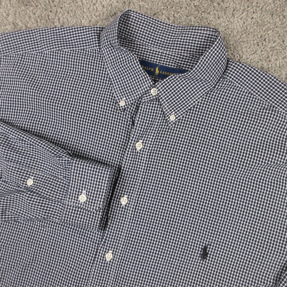 Ralph Lauren Shirt Mens XLT Gray Gingham Check Pony Cotton Logo Woven Button‎ Up